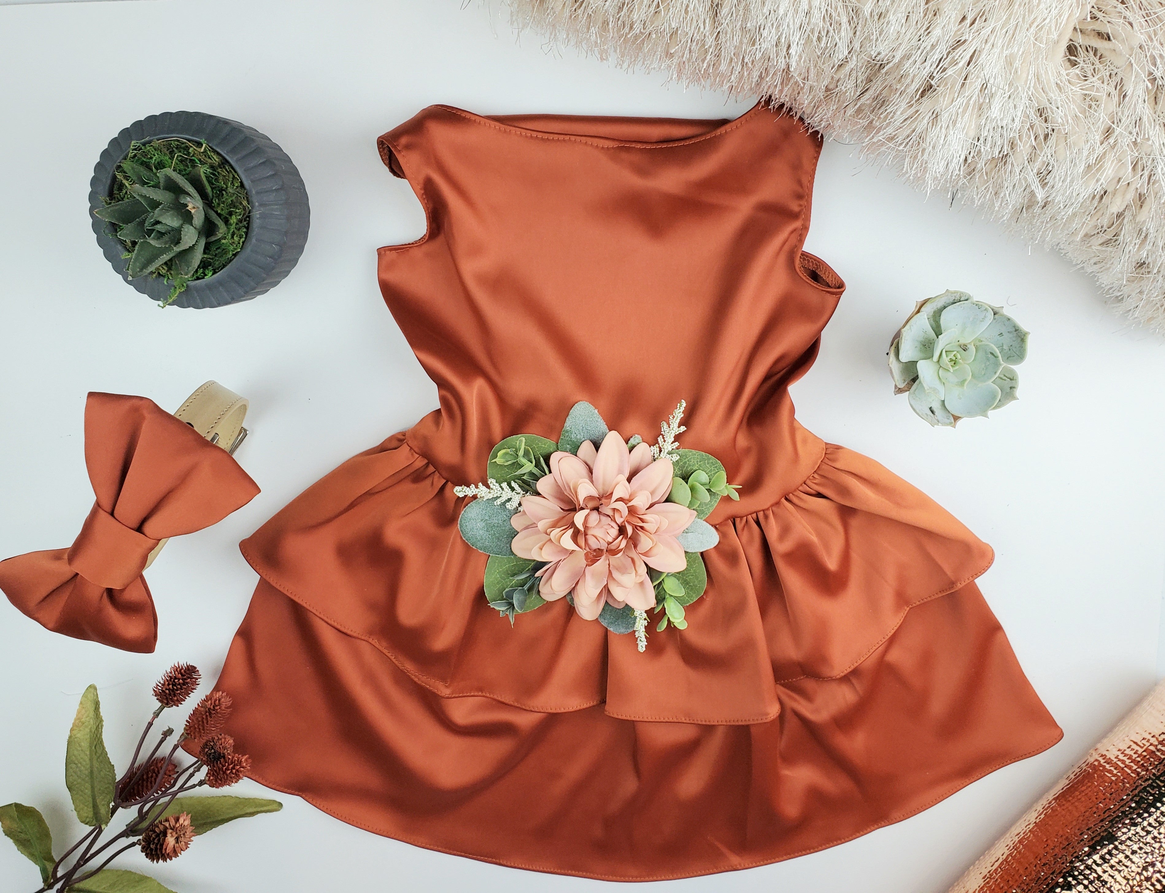 Terra Cotta Satin Dog Dress - The Bobbie