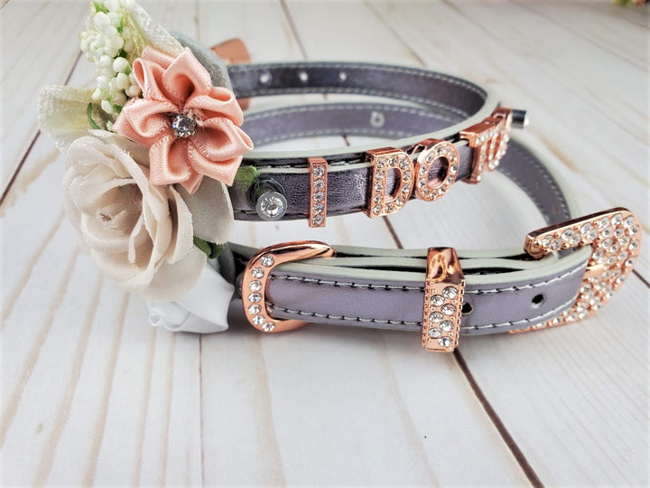 I DO TOO Floral collar and leash | Pewter & Rose Gold | 18 color choices