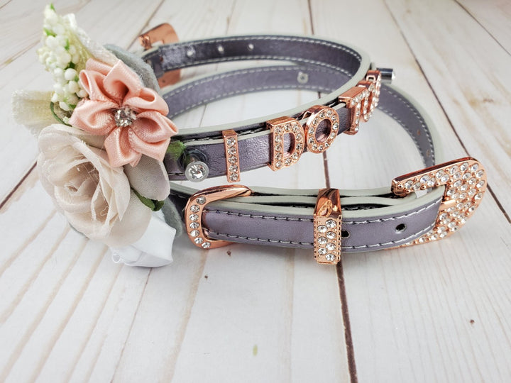 I DO TOO Floral collar and leash | Pewter & Rose Gold | 18 color choices