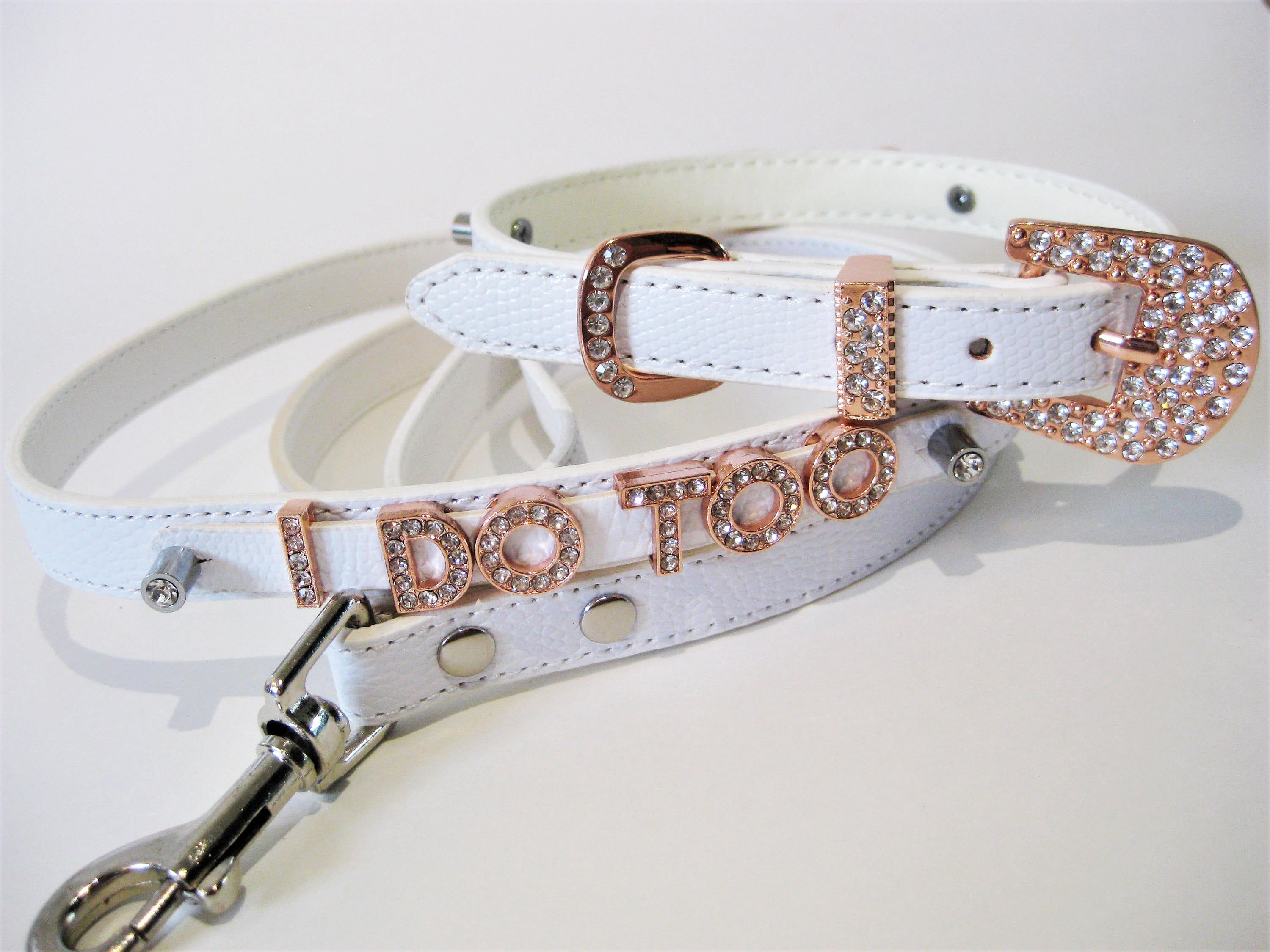 Wedding Dog Leash | Beige & Ivory with Rose Gold