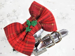 Bowtie Collar | Red Plaid With Holly