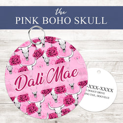 Pet ID Tag | Pink Boho Skull
