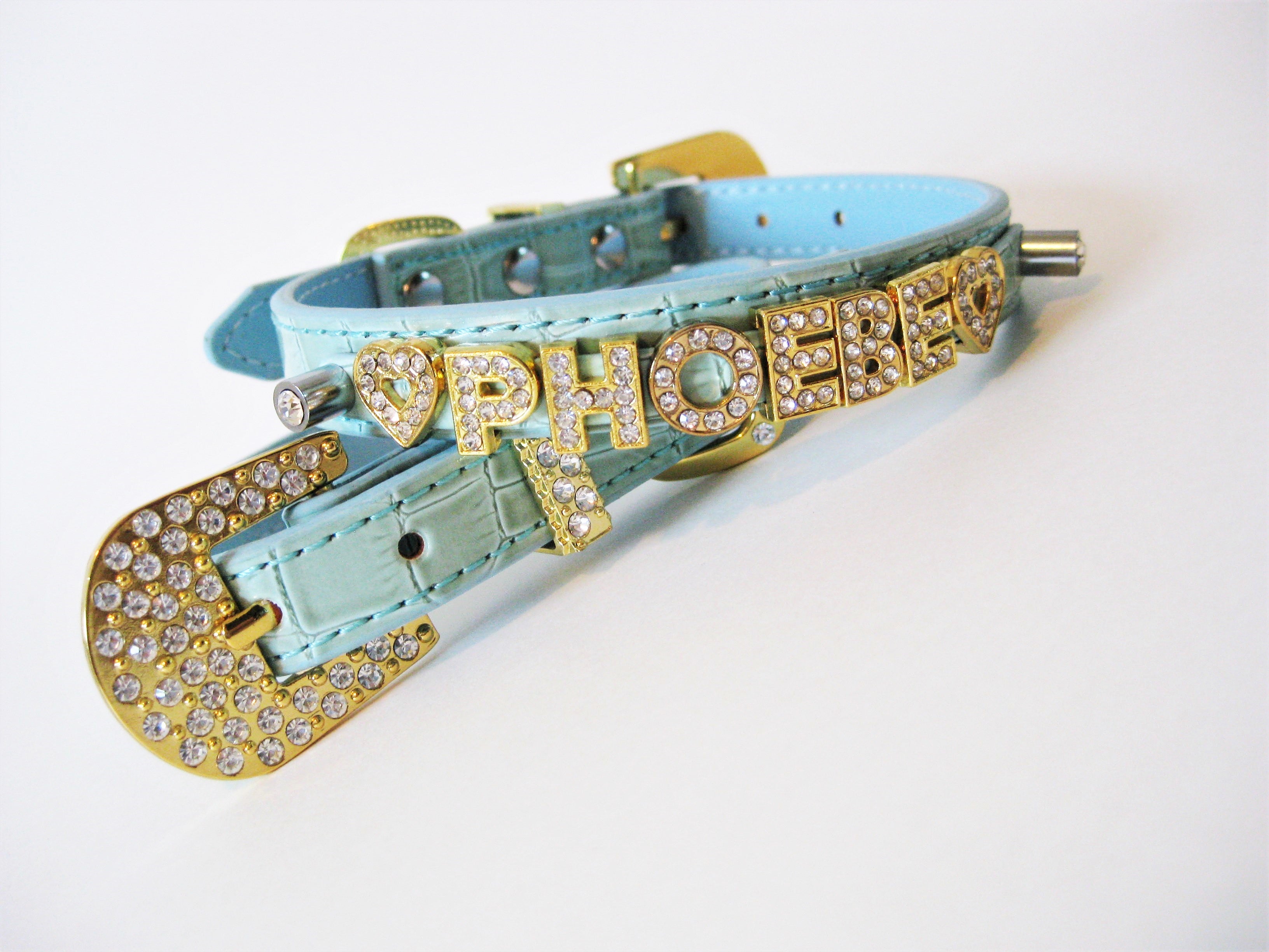 Mint croc collar with gold buckle