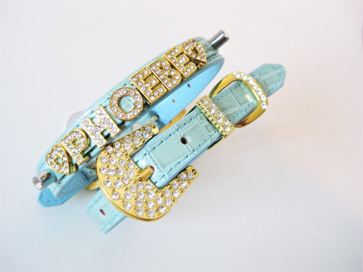 Mint croc collar with gold buckle