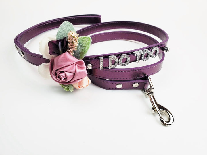 I DO TOO Floral collar and leash | Plum & Silver | 18 color choices